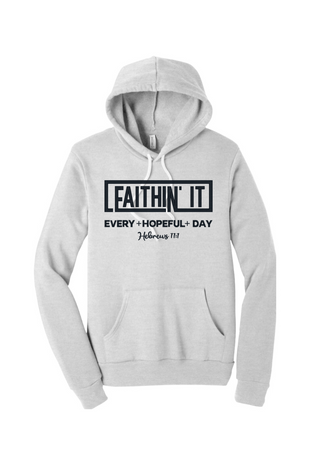 "Faithin' It" Embroidery Fleece Hoodie (Black)